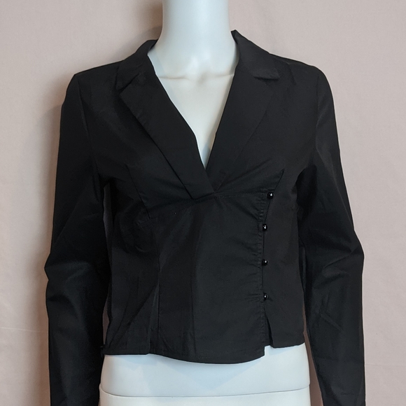 PrettyLittleThing Button Side Black Blouse